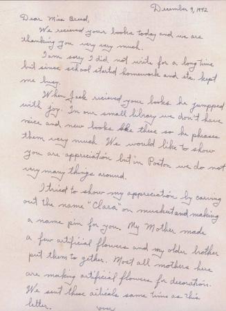 [Letter to Clara Breed from William Watanabe, Poston, Arizona, December 9, 1942]