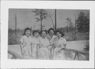 [Five candy stripers on bridge, Rohwer, Arkansas, September 19, 1944]