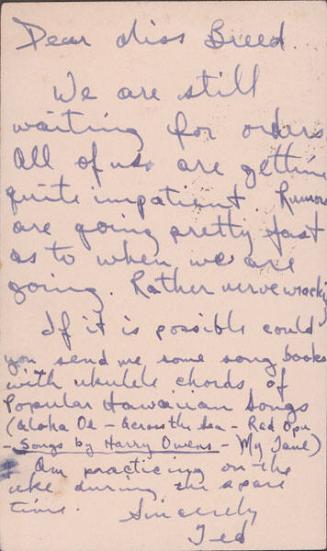 [Postcard to Miss Clara Breed from Tetsuzo (Ted) Hirasaki, Arcadia, California, March 3, 1943]