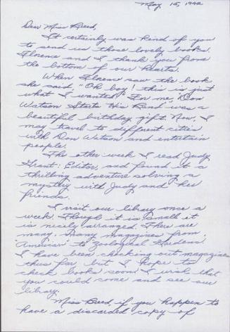 [Letter to Miss Clara Breed from Margaret and Florence Ishino, Arcadia, California, May 15, 1942]