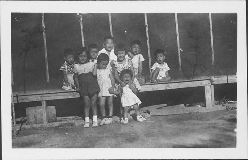 [Group of children in front of barracks, Rohwer, Arkansas]