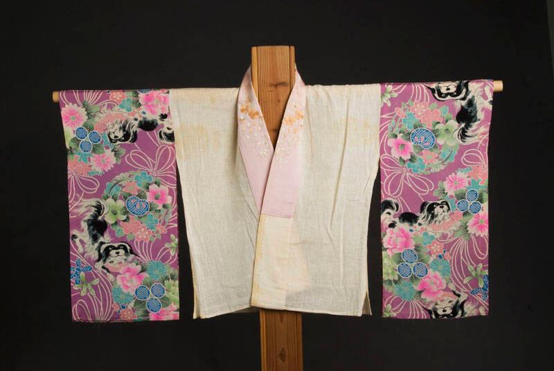 [Hanjuban (half underkimono) with Nihon-shishu embroidered collar and dog design on sleeves, Hawaii, 193-]
