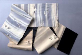 [Double-sided obi with cranes flying of Mt. Fuji and pines on island landscape design]