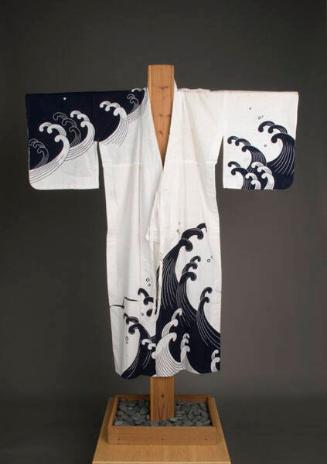 [White yukata with navy blue nami (wave) design]