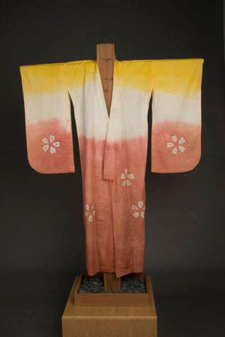 [Yellow, white and coral kimono with shibori sakura design, Ewa, Hawaii, 193-]
