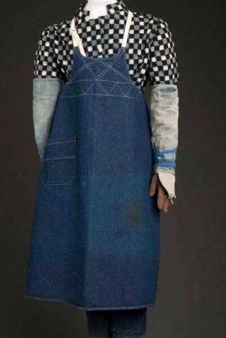 [Blue denim apron with white decorative stitching, Ewa, Hawaii]
