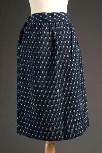 [Dark indigo kasuri dirndl skirt with basketweave pattern, Fukushima, Japan]
