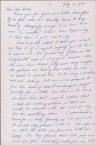 [Letter to Clara Breed from Fusa Tsumagari, Minneapolis, Minnesota, July 17, 1944]