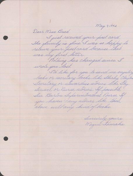 [Letter to Clara Breed from Mizue Himaka, Arcadia, California, May 7, 1942]