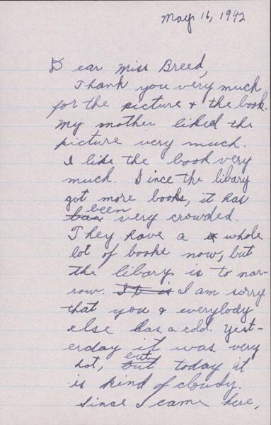 [Letter to Clara Breed from Katherine Tasaki, Arcadia, California, May 16, 1942]