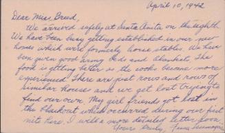 [Postcard to Clara Breed from Fusa Tsumagari, Arcadia, California, April 10, 1942]