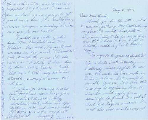 [Letter to Clara Breed from Fusa Tsumagari, Arcadia, California, May 8, 1942]