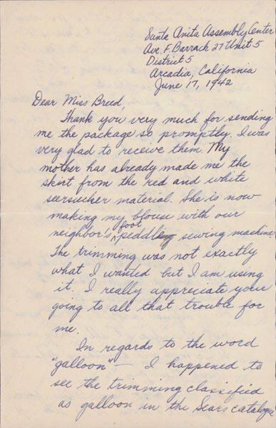 [Letter to Clara Breed from Fusa Tsumagari, Arcadia, California, June 17-19, 1942]