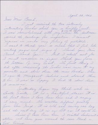 [Letter to Clara Breed from Louise Ogawa, Arcadia, California, April 23, 1942]