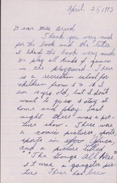 [Letter to Clara Breed from Katherine Tasaki, Arcadia, California, April 25, 1942]