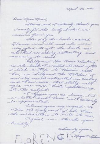 [Letter to Clara Breed from Margaret and Florence Ishino, Arcadia, California, April 30, 1942]