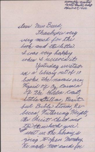 [Letter to Clara Breed from Elizabeth and David Kikuchi, Arcadia, California, April 25, 1942]