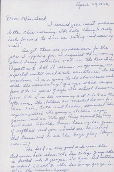 [Letter to Clara Breed from Yoshiko Kubo, April 23, 1942]