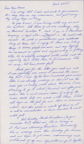 [Letter to Clara Breed from Fusa Tsumagari, Minneapolis, Minnesota, June 2, 1944]