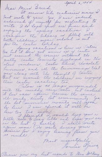 [Letter to Clara Breed from Louise Ogawa, Poston, Arizona, April 6, 1944]