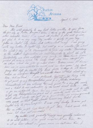 [Letter to Clara Breed from Fusa Tsumagari, Poston, Arizona, April 5, 1944]