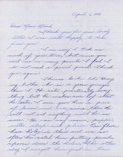 [Letter to Clara Breed from Margaret Ishino, Poston, Arizona, April 6, 1943]