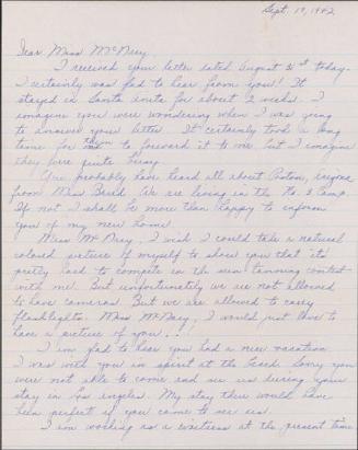 [Letter to Helen McNary from Louise Ogawa, Poston, Arizona, September 17, 1942]