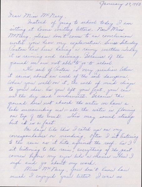[Letter to Helen McNary from Louise Ogawa, Poston, Arizona, January 27, 1943]