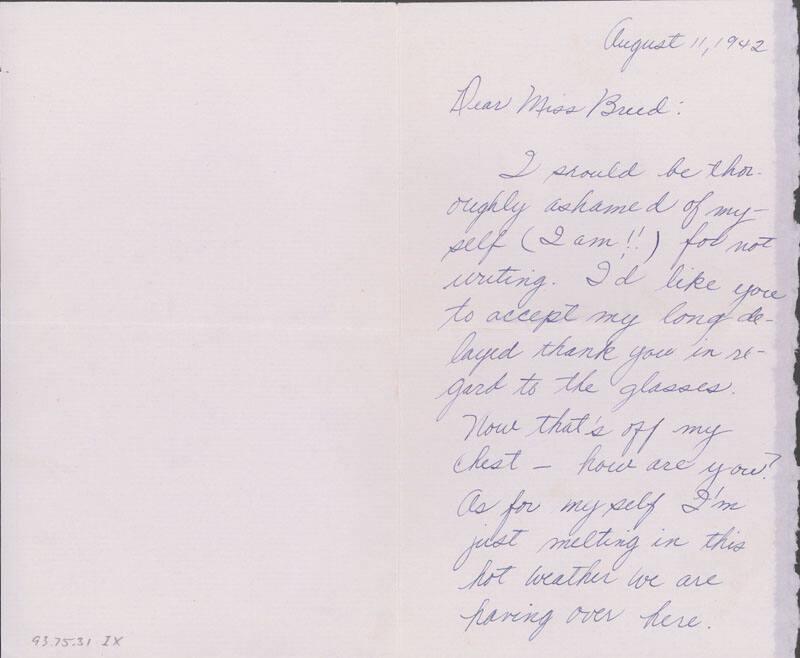 [Letter to Clara Breed from Yaeko Hirasaki, Arcadia, California, August 11, 1942]