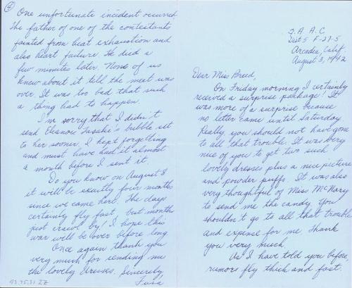 [Letter to Clara Breed from Fusa Tsumagari, Arcadia, California, August 3, 1942]