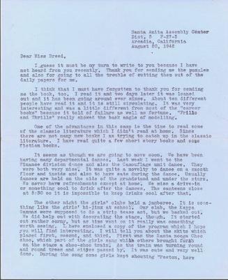 [Letter to Clara Breed from Fusa Tsumagari, Arcadia, California, August 20, 1942]