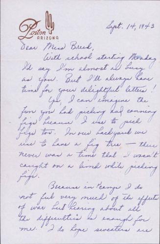 [Letter to Clara Breed from Louise Ogawa, Poston, Arizona, September 14, 1943]
