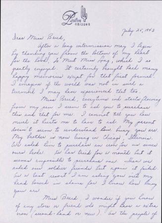 [Letter to Clara Breed from Louise Ogawa, Poston, Arizona, July 25, 1943]
