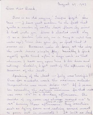 [Letter to Clara Breed from Tetsuzo (Ted) Hirasaki, Poston, Arizona, August 27, 1943]