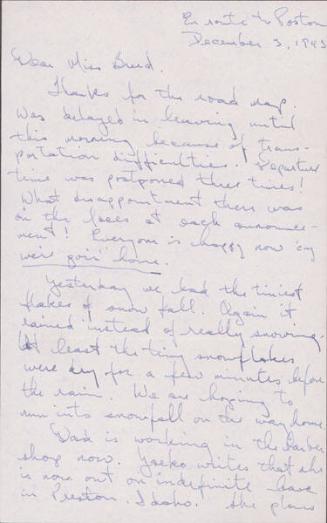 [Letter to Clara Breed from Tetsuzo (Ted) Hirasaki, Newell, California, December 3, 1943]