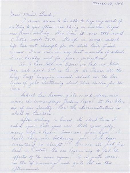 [Letter to Clara Breed from Louise Ogawa, Poston, Arizona, March 20, 1943]
