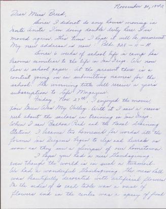 [Letter to Clara Breed from Louise Ogawa, Poston, Arizona, November 30, 1942]