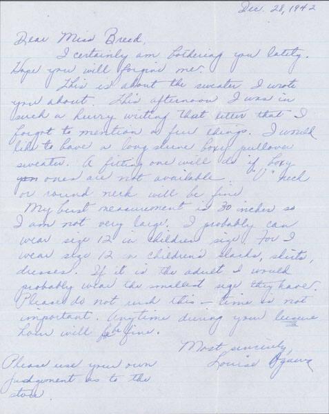 [Letter to Clara Breed from Louise Ogawa, Poston, Arizona, December 28, 1942]