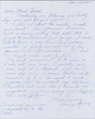 [Letter to Clara Breed from Louise Ogawa, Poston, Arizona, December 28, 1942]