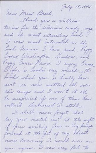 [Letter to Clara Breed from Louise Ogawa, Arcadia, California, July 15, 1942]