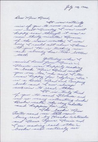 [Letter to Clara Breed from Margaret Ishino, Arcadia, California, July 12, 1942]