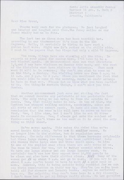 [Letter to Clara Breed from Fusa Tsumagari, Arcadia, California, May 22, 1942]