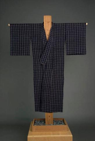 [Navy women's summer kimono with gray bone design]