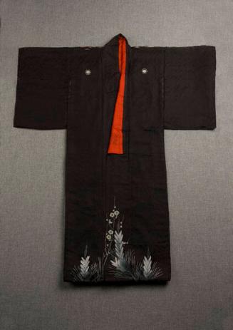 [Black kimono with pine and ume (plum) blossom design]