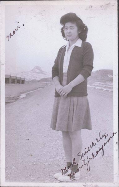 [Portrait of Kim Yakayama, with Heart Mountain in background, Wyoming, 1944]