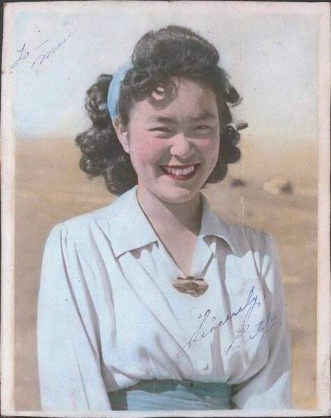 [Betty in blue headband, half-portrait, Heart Mountain, Wyoming,