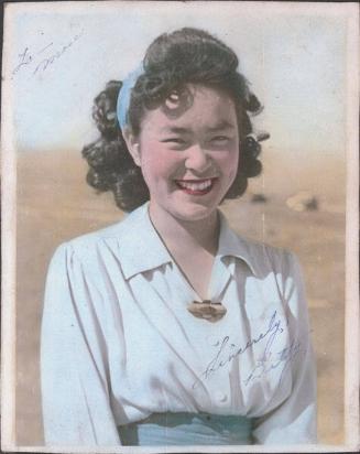 [Betty in blue headband, half-portrait, Heart Mountain, Wyoming,