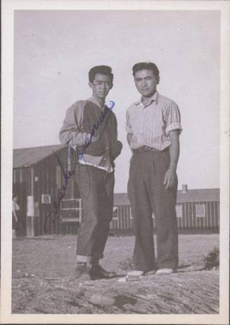 [Two young men in front of barracks, Heart Mountain, Wyoming, 1944]