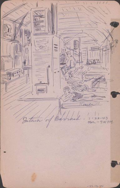 Interior of Barrack, 3-22-43, Mon. 9:05 PM