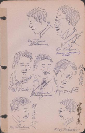 [Portraits of Tokizo Kanno, Rev. Ryuten Kashiwa (Hawaii Hongwanji Bishop), Shigeru Ando, Jack S. Mayemura, Tokuji Sato, Jinji Murakami, Yasushi Nakaarai]